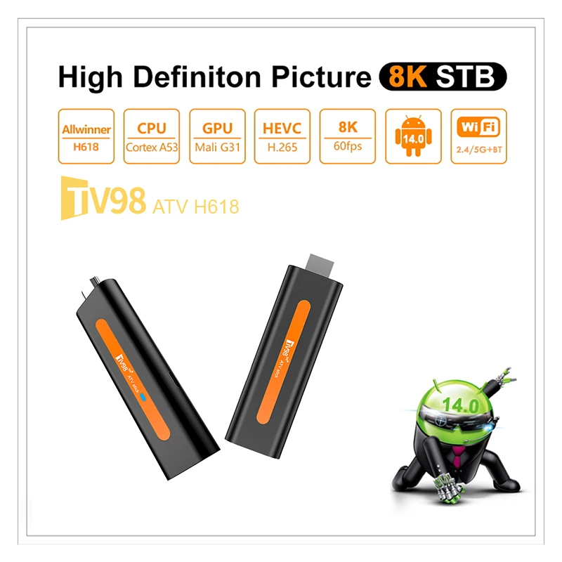 H618 1080P HD TV box TV98 ATV Smart TV stick Android14 2.4/5G WiFi TV Receiver for Google YouTube Netflix Media Player #4