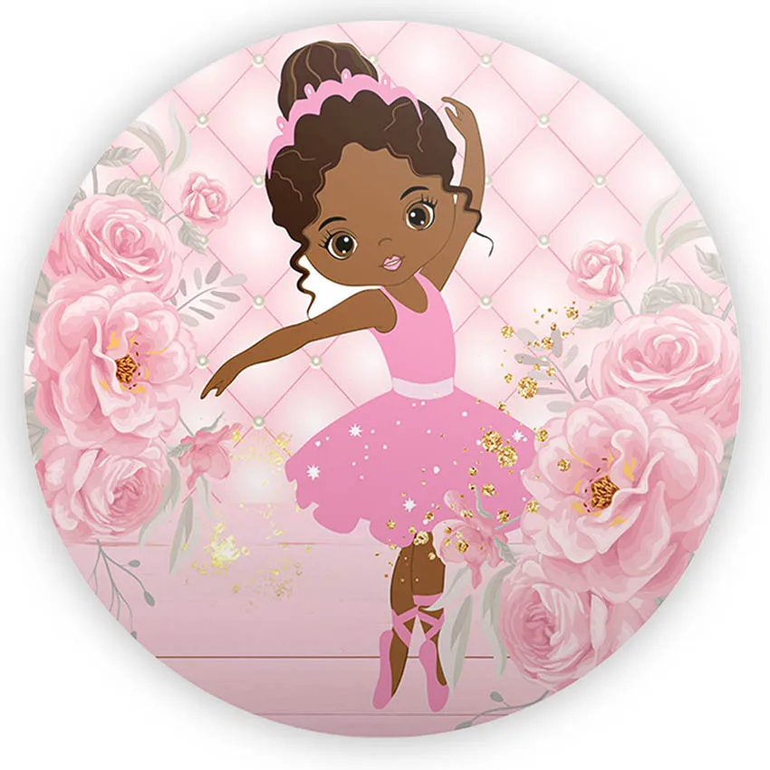 Mehofond Background Pink Ballet Princess Bow Dancing Sweet Girl Birthday Party Decor Backdrop Cover Round Circle Photo Studio