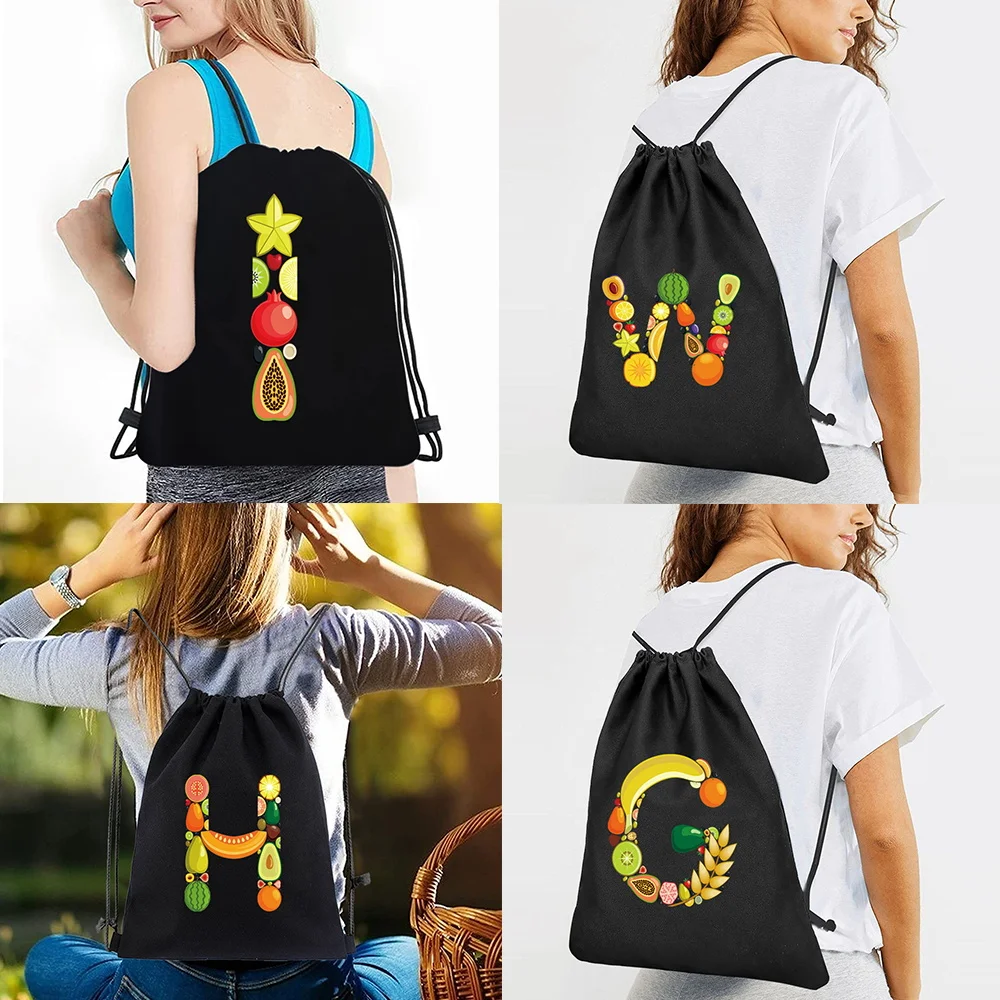 Drawstring Backpacks Double Shoulder Bags 2026 Women Portable Casual Wild Canvas Men Sports Bag Organizer Fruit 26 Letter Series