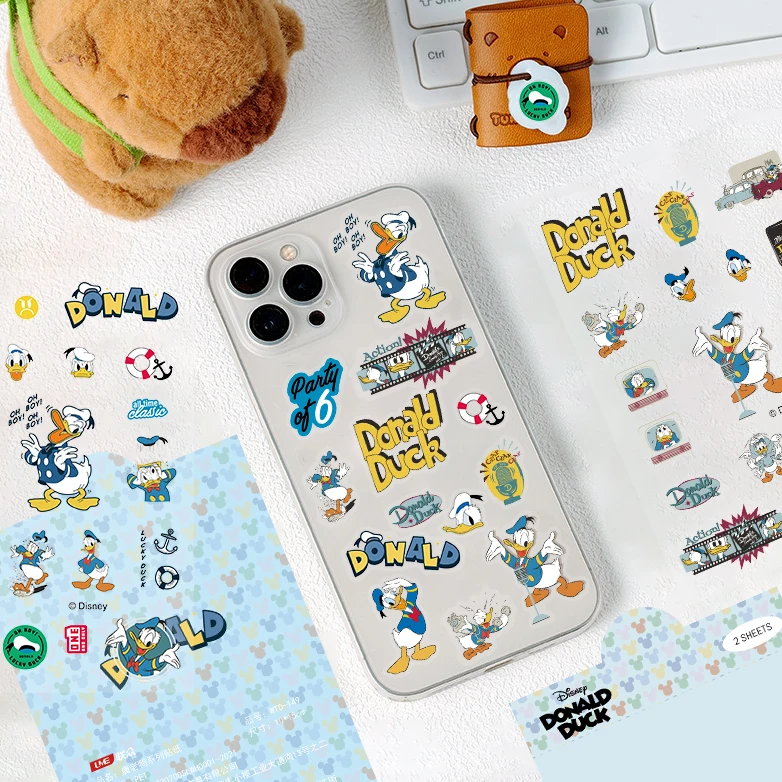 2 قطعة ملصقات دونالد داك ديزني أنيمي Kawaii شفافة PET ملصق مائي للأطفال DIY دفتر الدراجة الهاتف سيارة ملصق جمالي لعبة