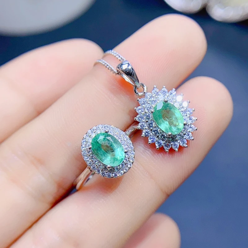 Natural Emerald jewelry sets for women rings earrings pendant silver 925  luxury gem stones 18k gold plated free shiping items