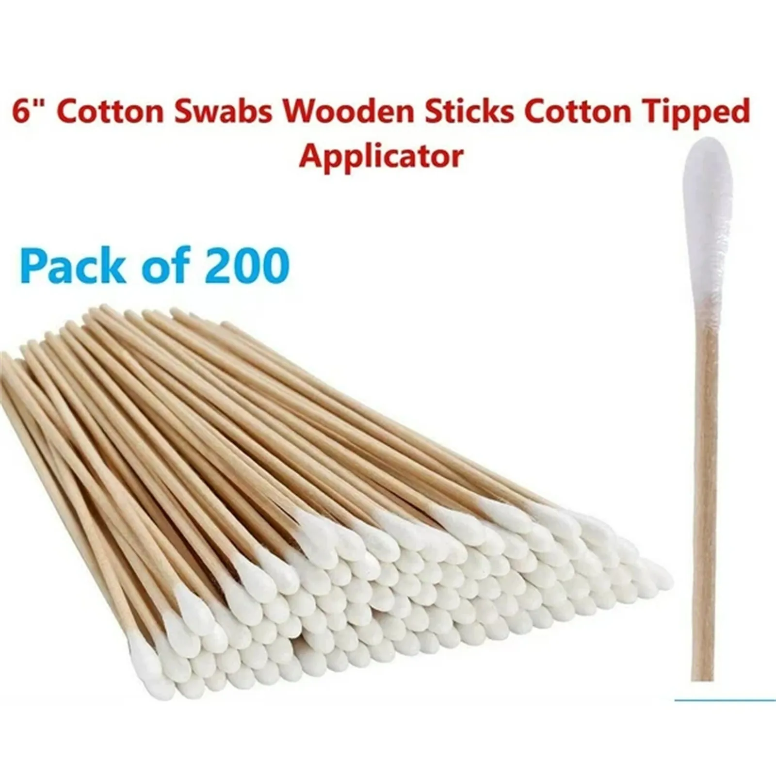 200pc Cotton Swab 6-Inch Single Head Degreased Wood Swab Cotton Swab Long Birch Wood Swab Cotton Swab Purification Cotton Swab