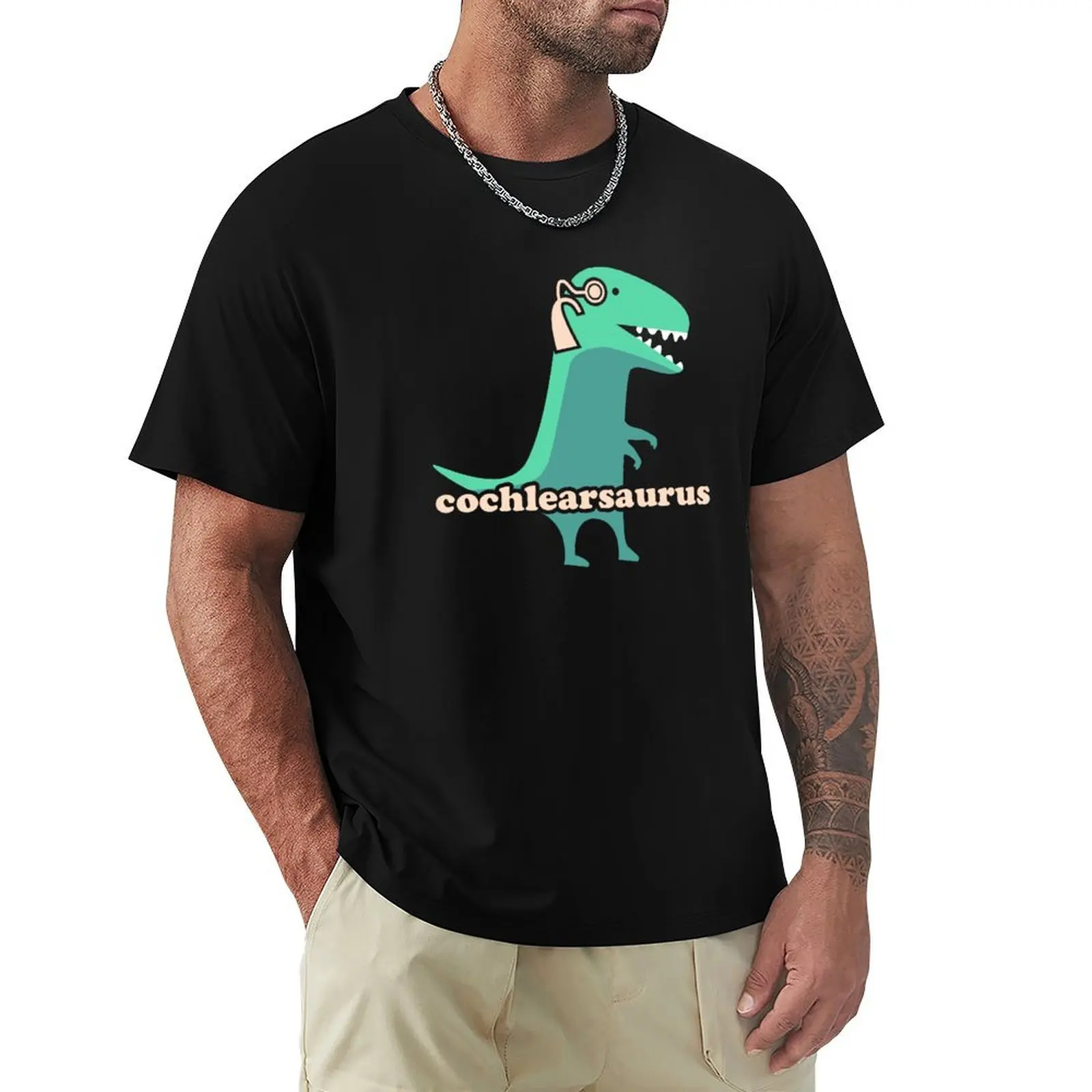 Dinosaur Cochlear Implant / Hearing Loss T-Shirt Big and Tall Basic Tee Shirt