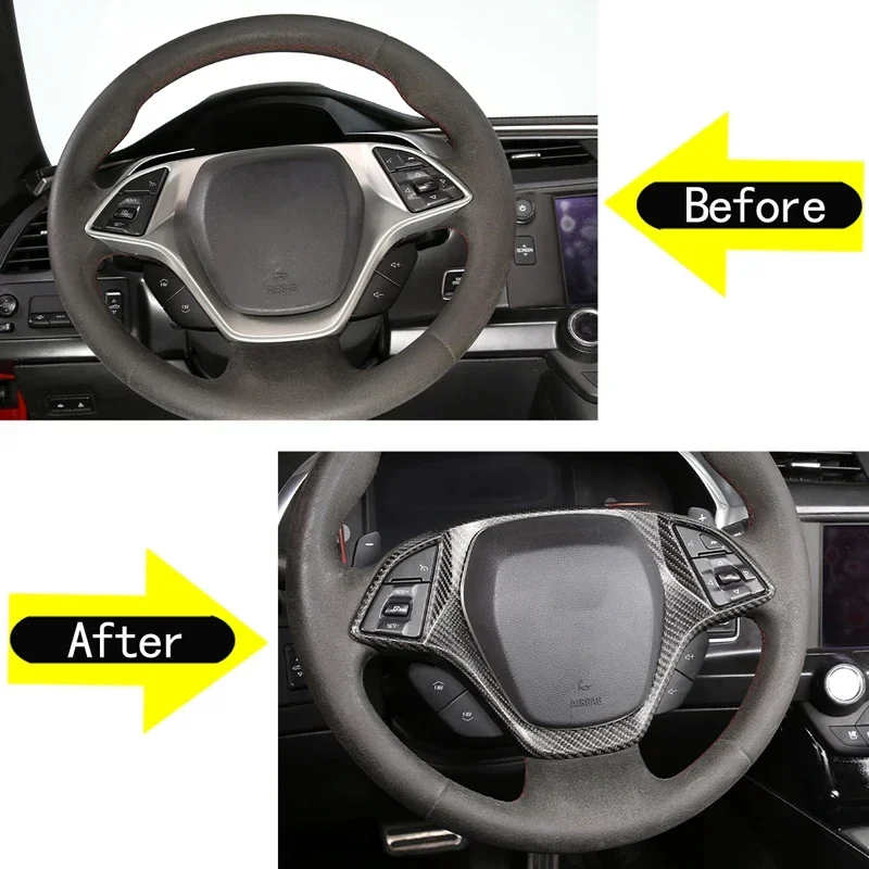 1Pcs Real Carbon Fiber For 2014-2019 Chevrolet Corvette C7 Z06 Car Styling Steering Wheel Decorative Frame Interior Accessories