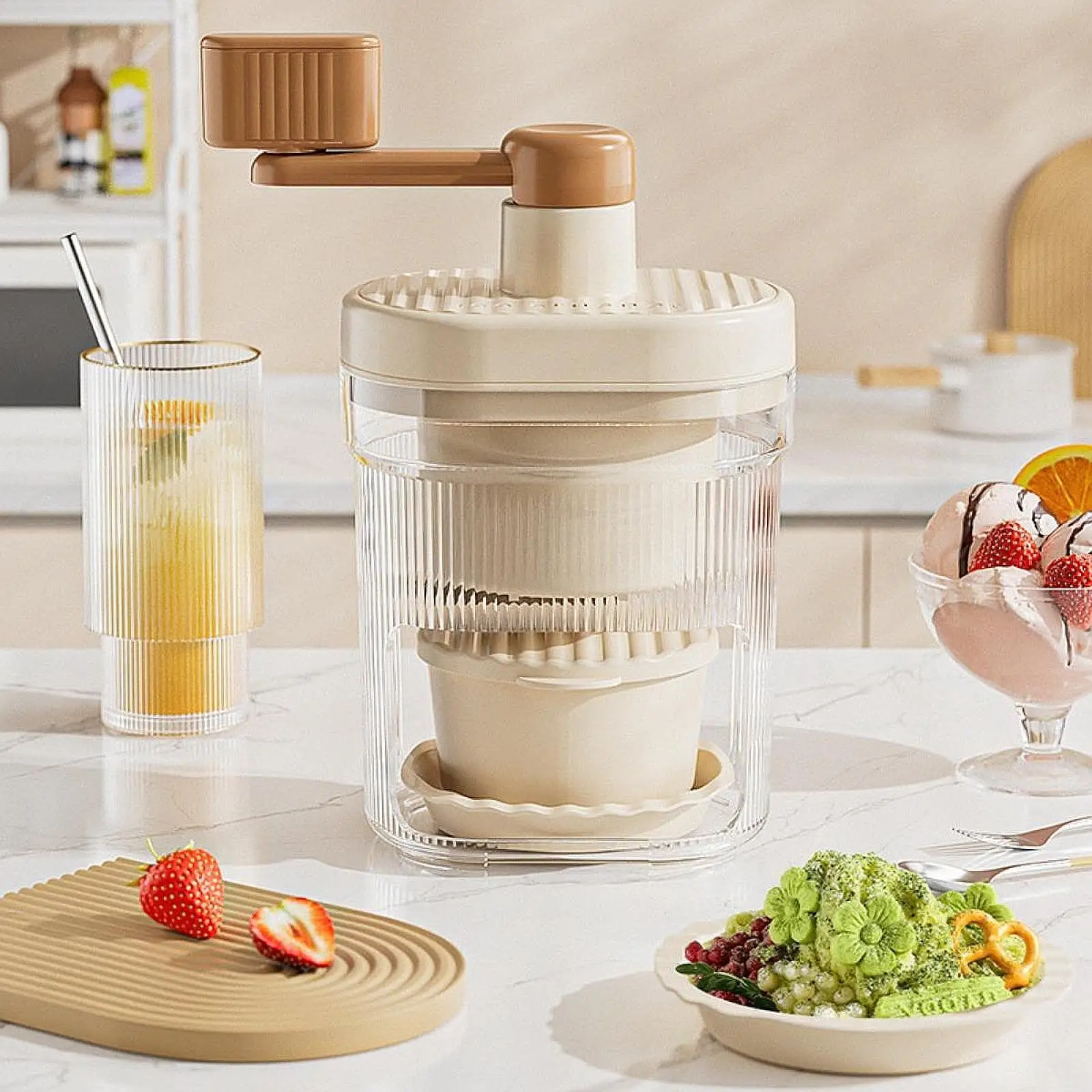 미니 핸드 크랭크 얼음 분쇄기 DIY 슬러시 메이커 기계 컵 파티 주방 홈 캠핑 레스토랑을위한 얼음 트레이