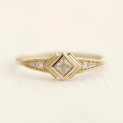 Geometric Antique MInimalist Gold Square zircon Color Rings For Women Party Accessories Gifts Custom Jewelry