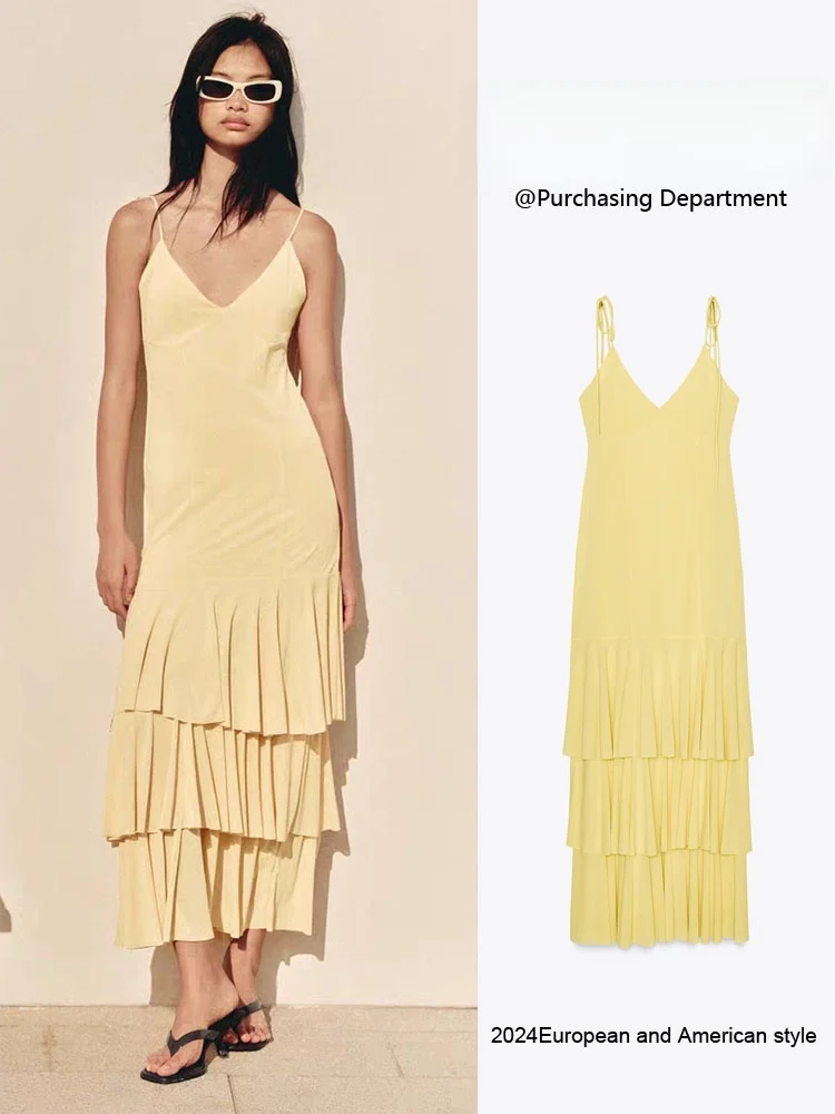 

Faionable Midi Dr ZA2025 Summer New Women's Ele V-ne Layered Decoration 2025 Summer Collection New Arrival