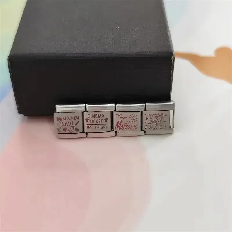 2024 New Women Music Cooking Dance Games Charms Italian Links Charms 9mm Laser Bracelet  Stainless Steel Making Jewelry