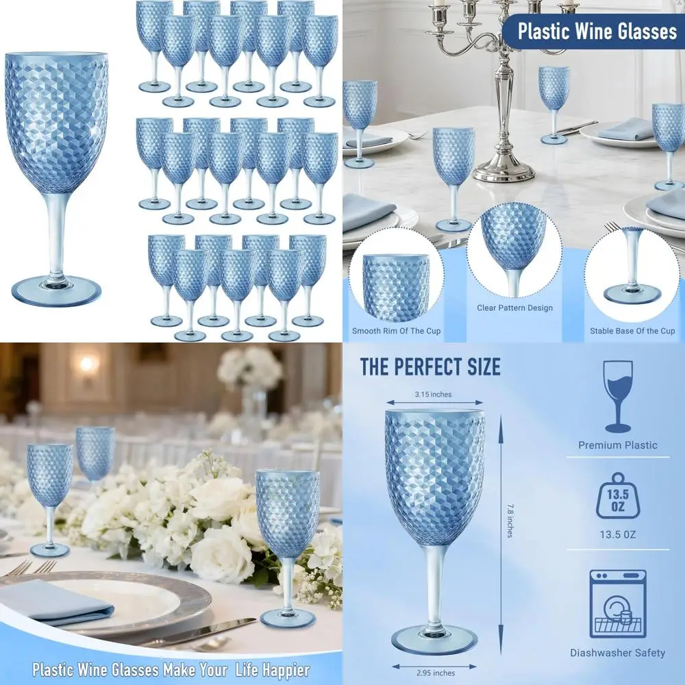 

Синие пластиковые бокалы для вина 13 унций — небьющиеся акриловые бокалы для тостов, идеально подходят для барных вечеринок и свадеб