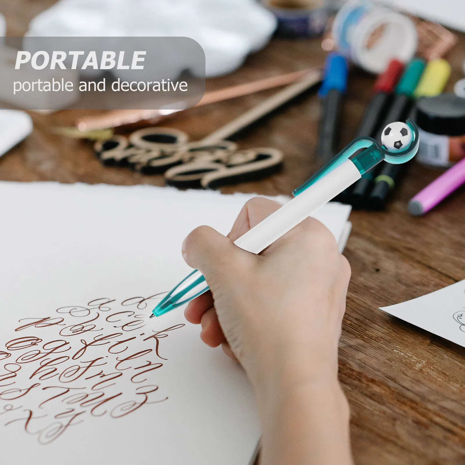 

10Pcs Retractable Soccer Pens Adorable Design Smooth Writing Stationery for Students Office Use Gifts Soccer Pens