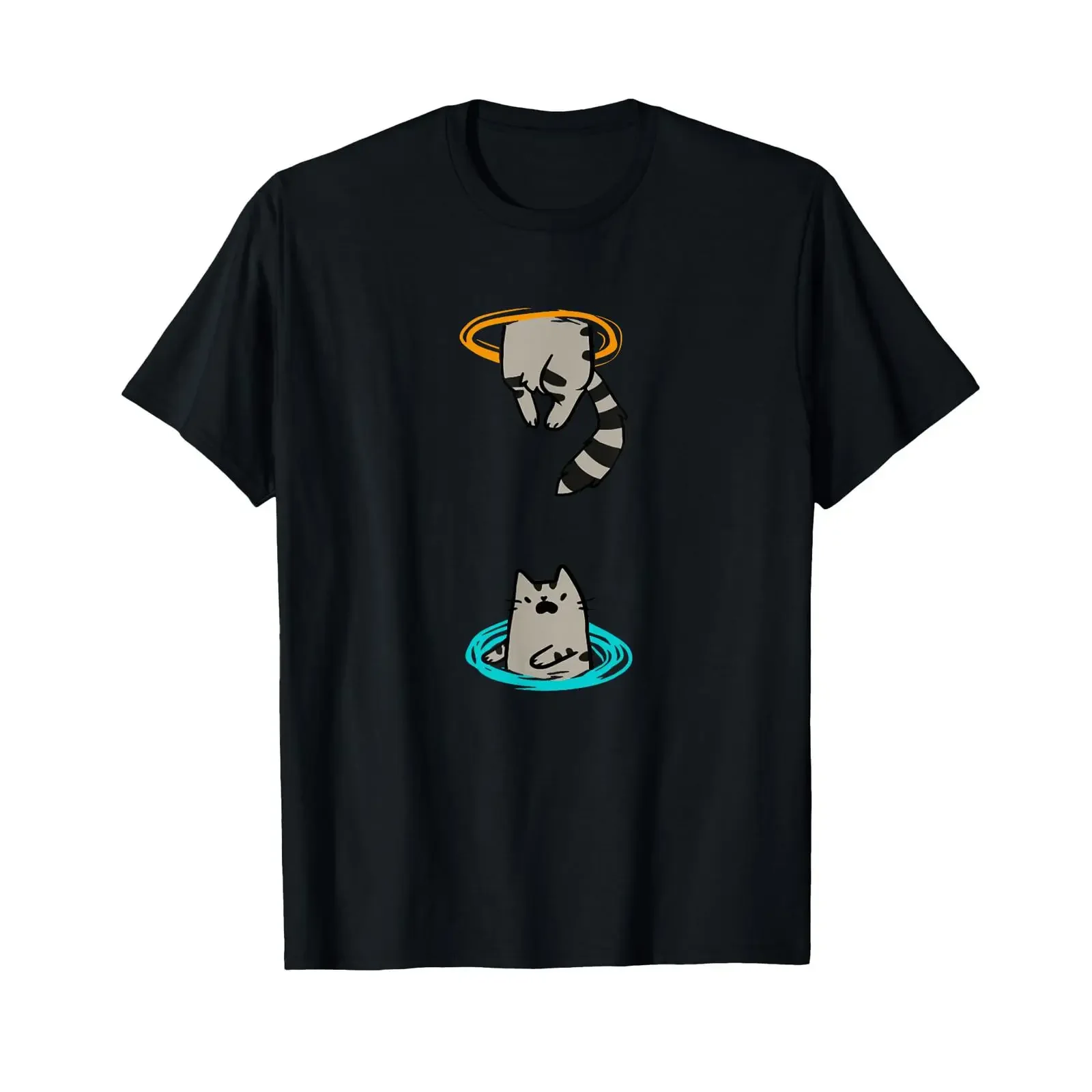 Portal Cat Funny Video Game Animal T Shirt vintage Washed Soft homme Stretched fashion Unisex Comfortable Top For Everyday Wear