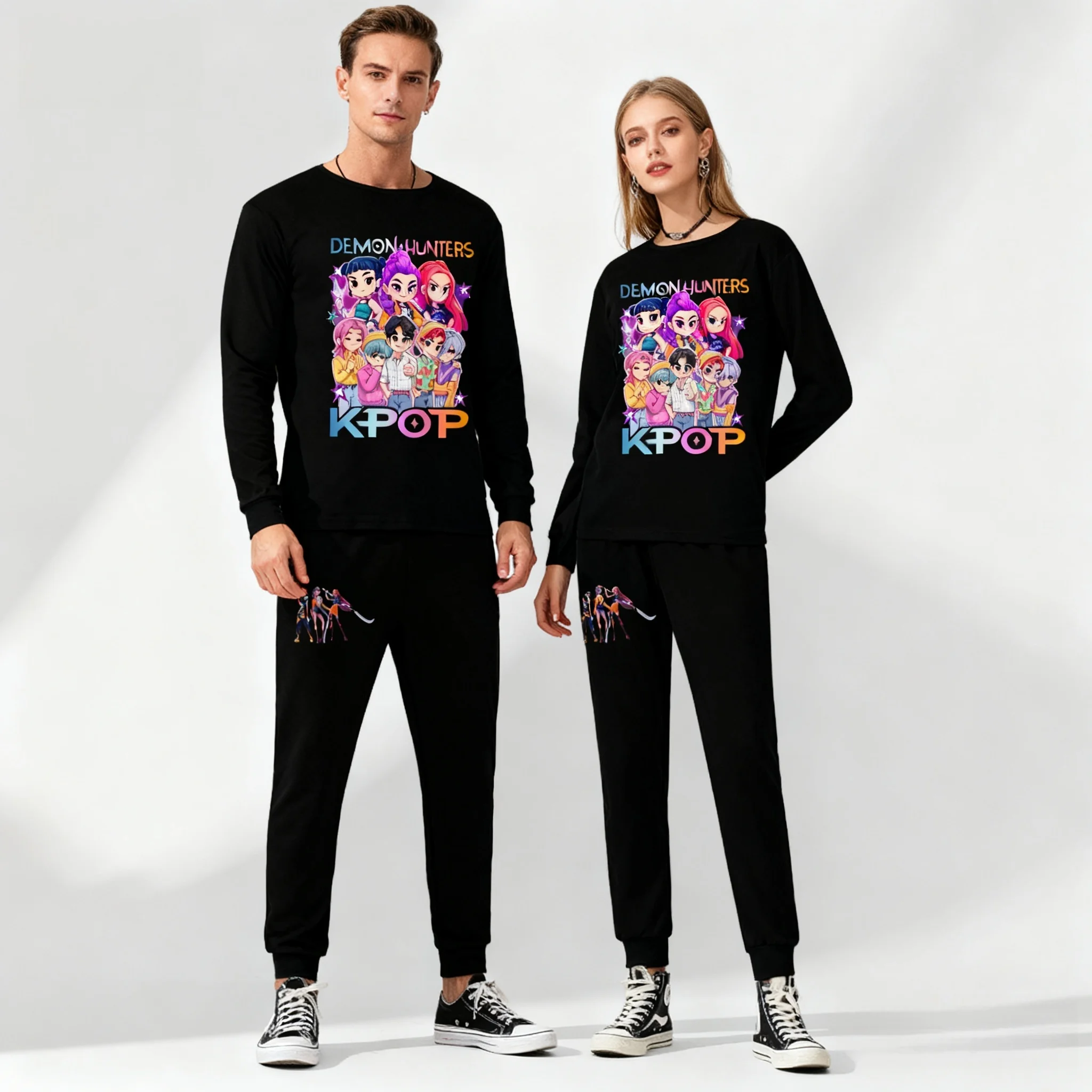 

Осенне-зимний комплект свитшотов с круглым вырезом KPOP Witch Hunting Group Lazy Style, большие женские спортивные штаны для взрослых и детей