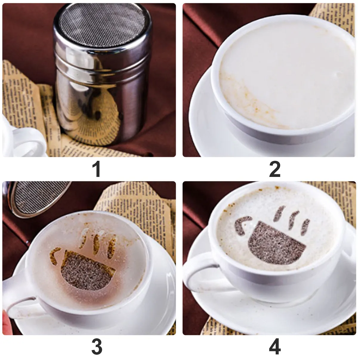 12Pcs Coffee Decorating Stencils Eco Friendly Plastic Latte Art Templates for Milk Spray Cappuccino Art Cake Icing Sugar Sieve