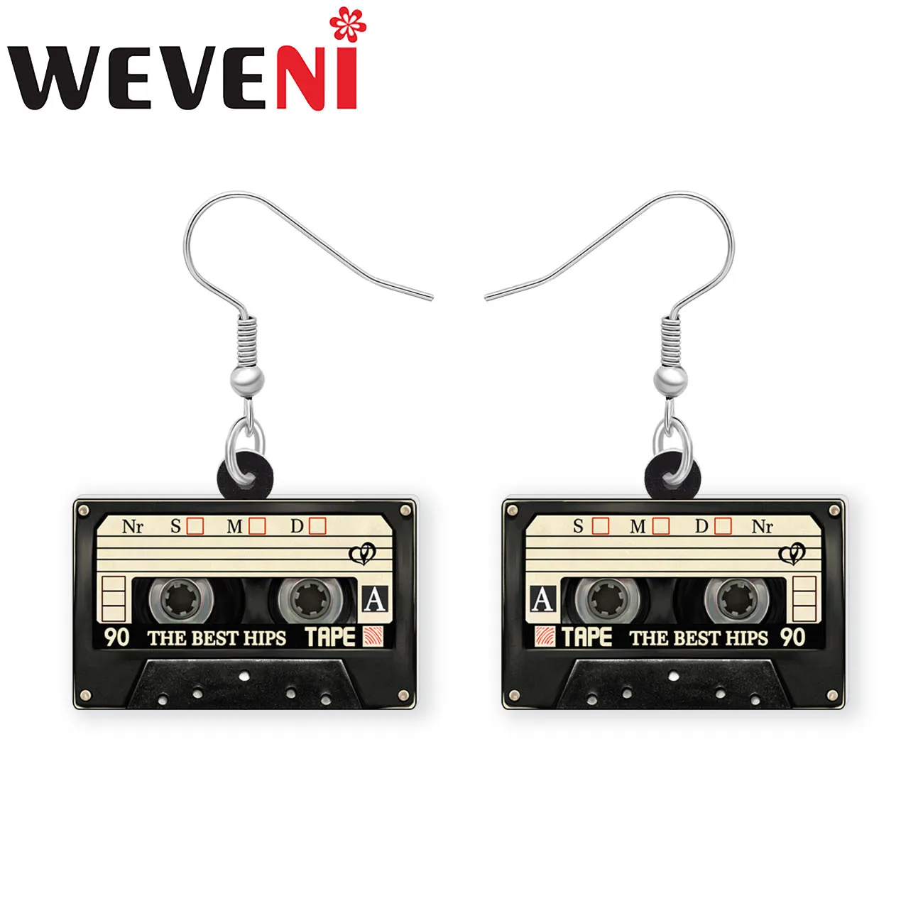 WEVENI Acrylic Retro Rectangle Cassette Tape Earrings Dangle Drop Charm Jewelry For Women Girls Gifts Music Gifts Accessories