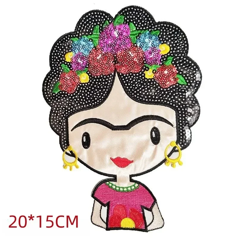 Mexican Figure Sequin Patches Flower Badges Iron-on Patches Clothing Accessories Bead Embroidery Patch Applique Diy Sticker