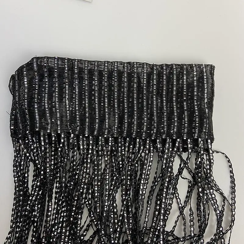 1pcs/set 100x200cm Premium Glitter String Curtain with Silver Ribbon & Sparkling Fringe - Decorative Window/Room Curtain + Rod