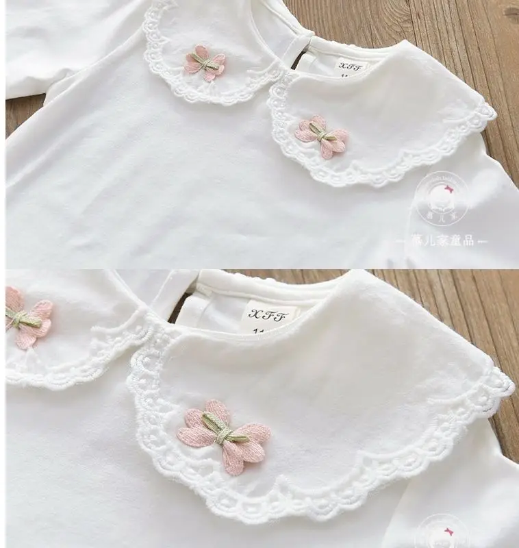 Spitzenbluse mit Peter-Pan-Kragen für Mädchen – weißes Langarm-Oberteil für Babys und Kleinkinder, klassisches, elegantes Hemd für besondere Anlässe – Detail 17