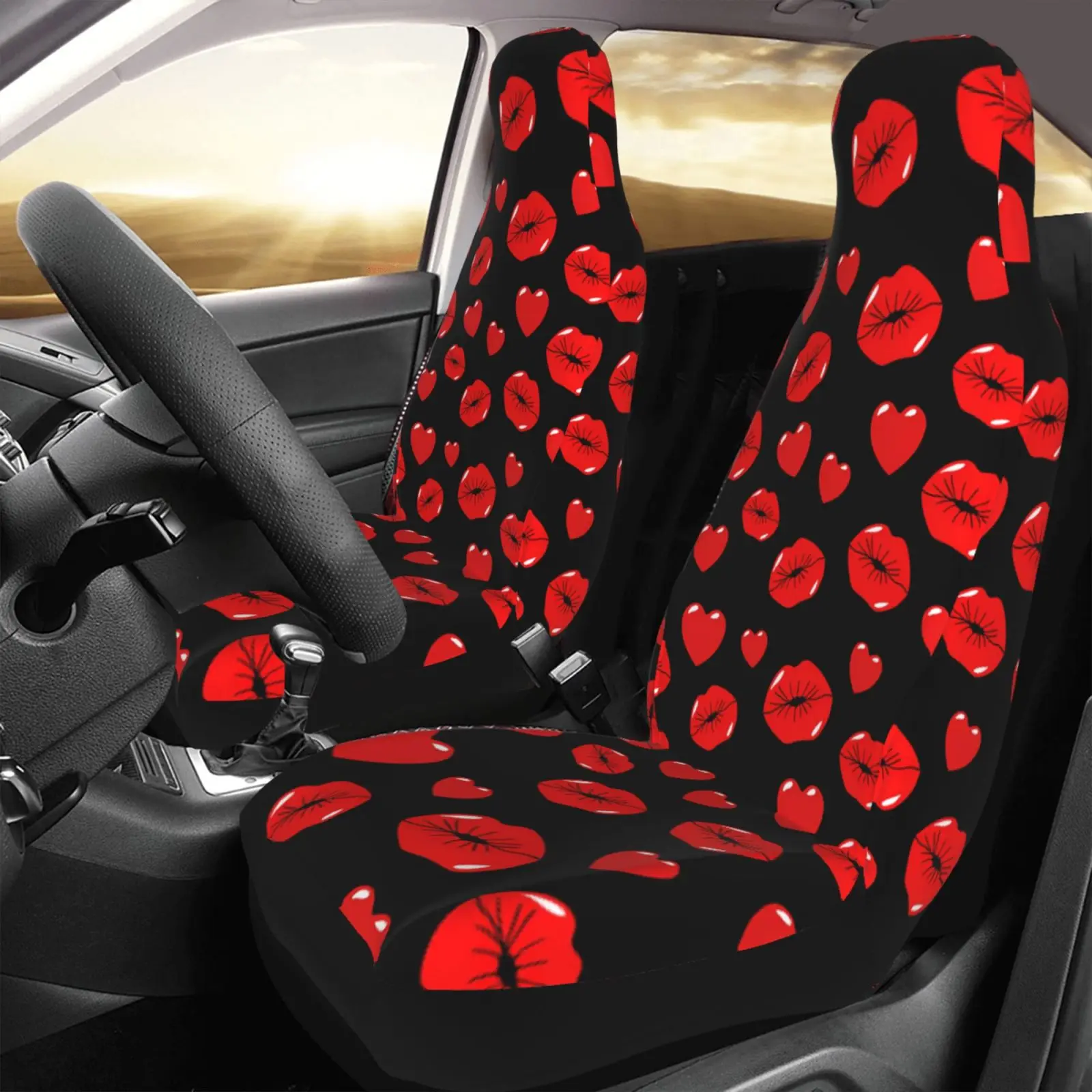 Red Lips Love Kiss 2 PCS Car Seat Covers All Inclusive Protective Covers Beautiful Seat Covers, Anti Fouling Universal Type