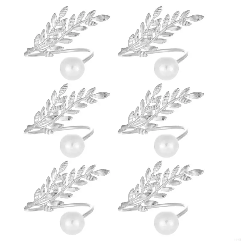F19B Pearls Embellished Metal Wheat Ear Napkins Holders Rings For Banquets Home Use