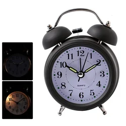Retro Loud Alarm Clock Double Bell Mechanical Key Wound Silent Pointer Alarm Clock Night Light