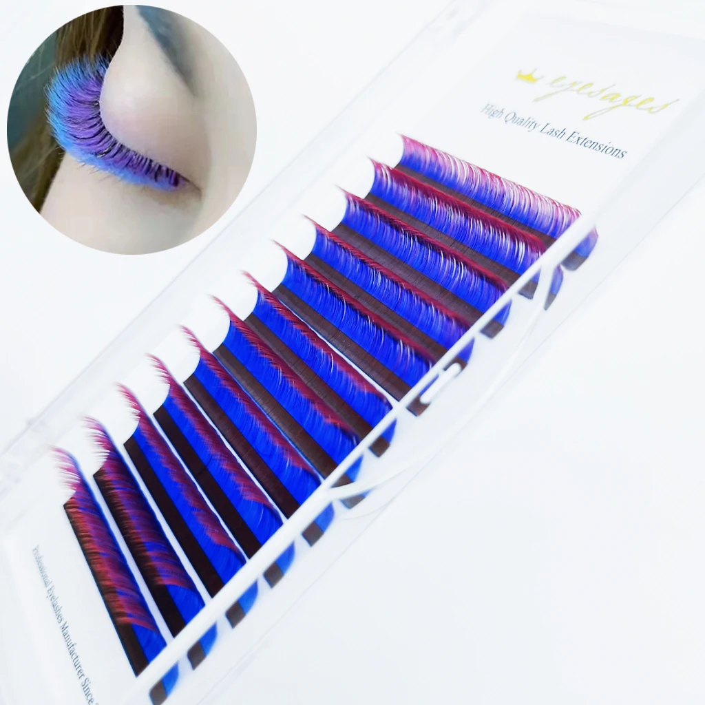 Graduated Color Eyelash Extensions Mix Length Natural Soft False Eyelashes Blue Pink Yellow Rainbow Individual Lashes For Makeup