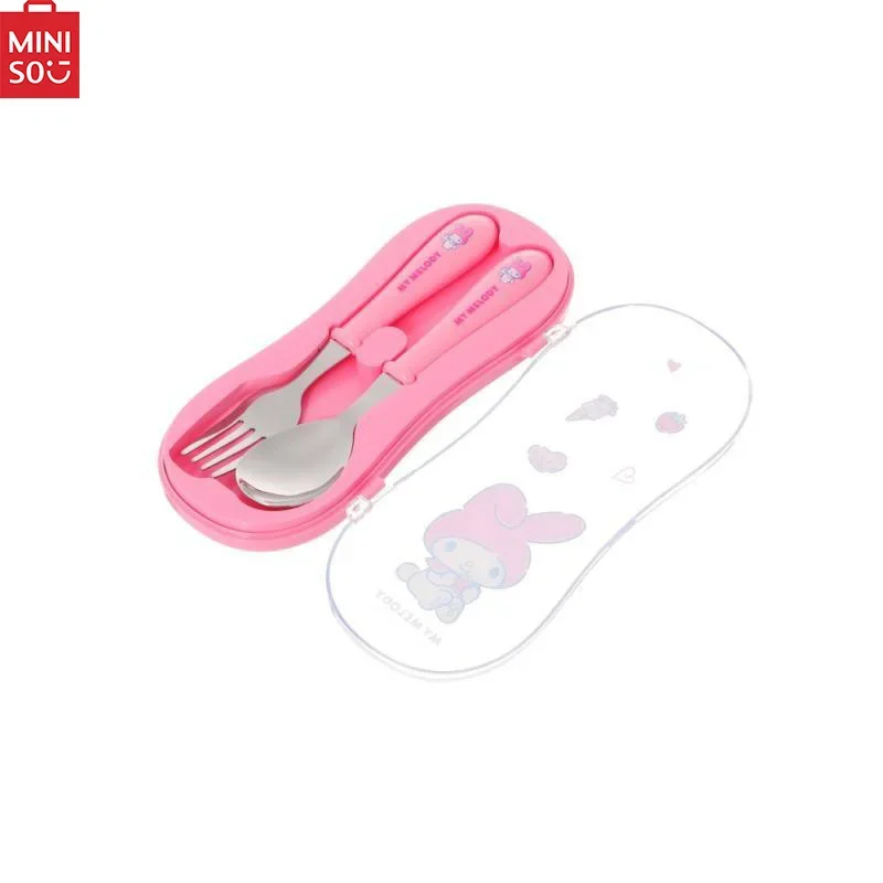 Miniso Sanrio Serie Schattige Kitty Kuromi Roestvrijstalen Draagbare Bestekset Lepel & Vork Organizer Echt Geautoriseerde Voorraad