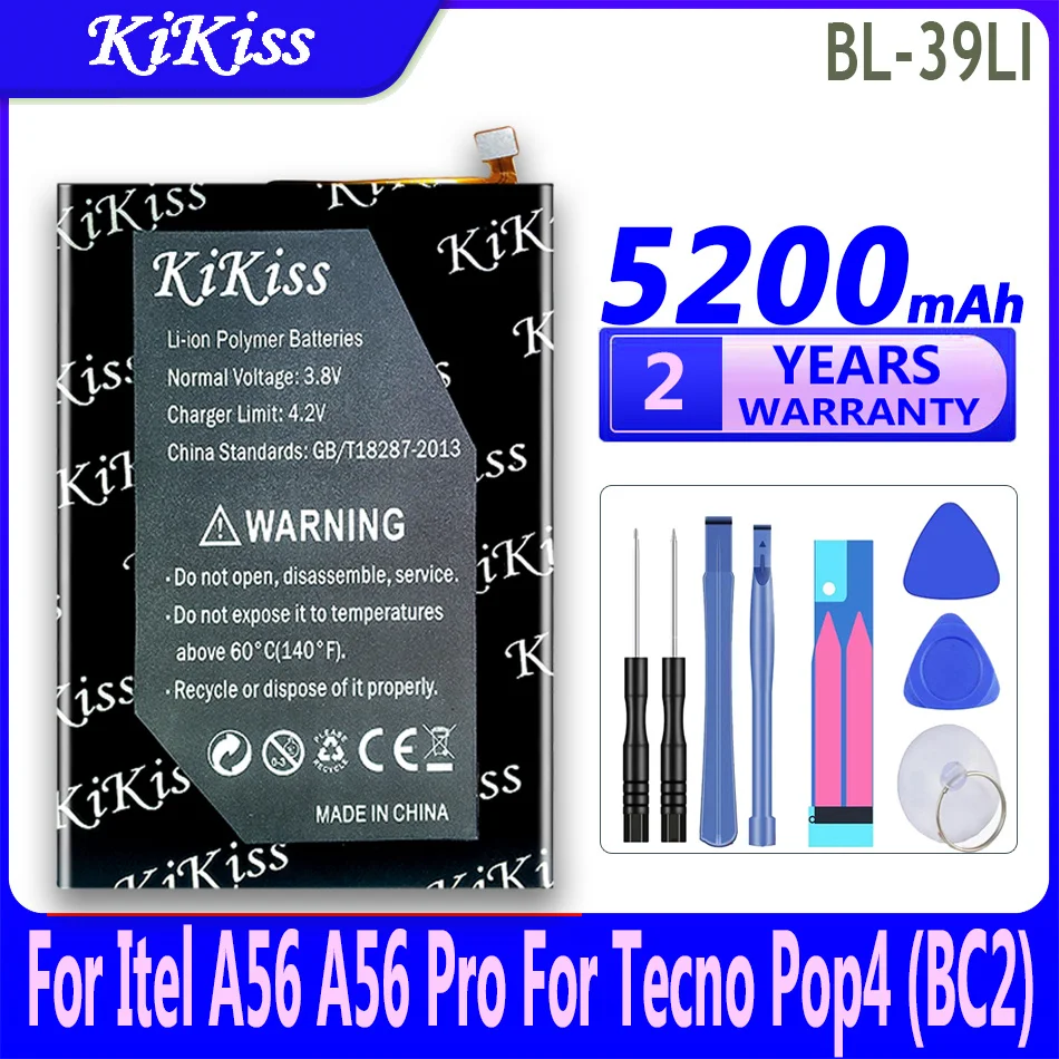 

5200mAh KiKiss Powerful Battery BL-39LI BL39LI For Itel A56Pro A56 Pro For Tecno Pop4 Pop 4 (BC2) Mobile Phone Batteries