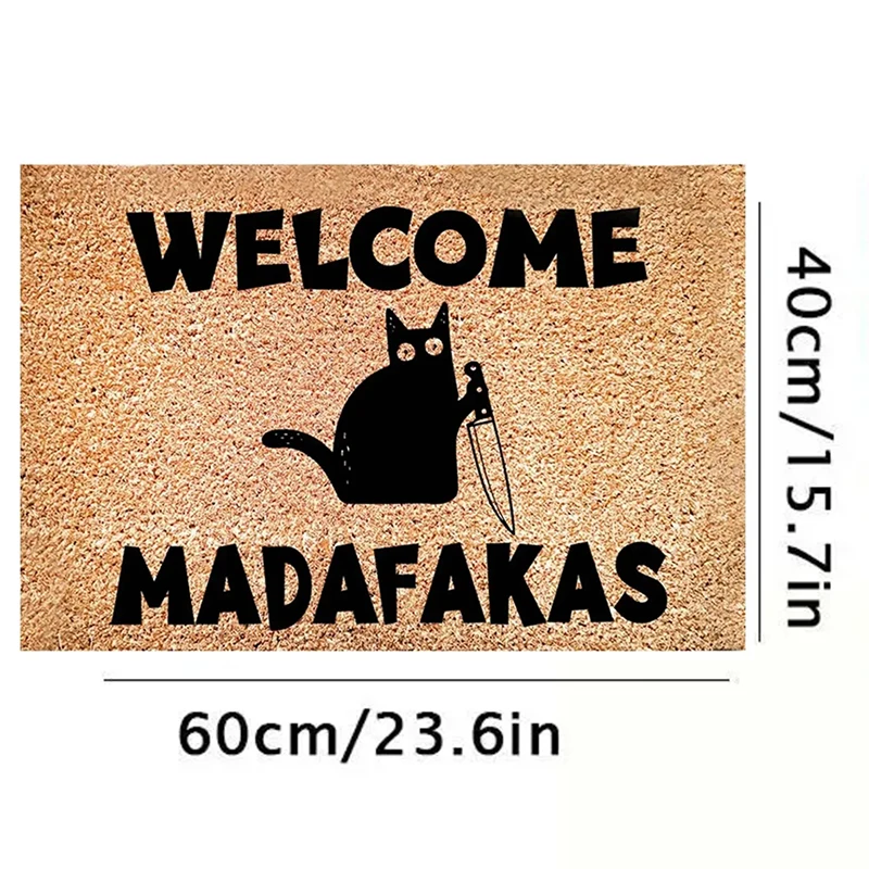 Dark Cat Welcome Madafakas Full Print Doormat, Fun Home Decor, Kitchen, Bathroom Decor, Give People Fun Gifts, Fast Shipping