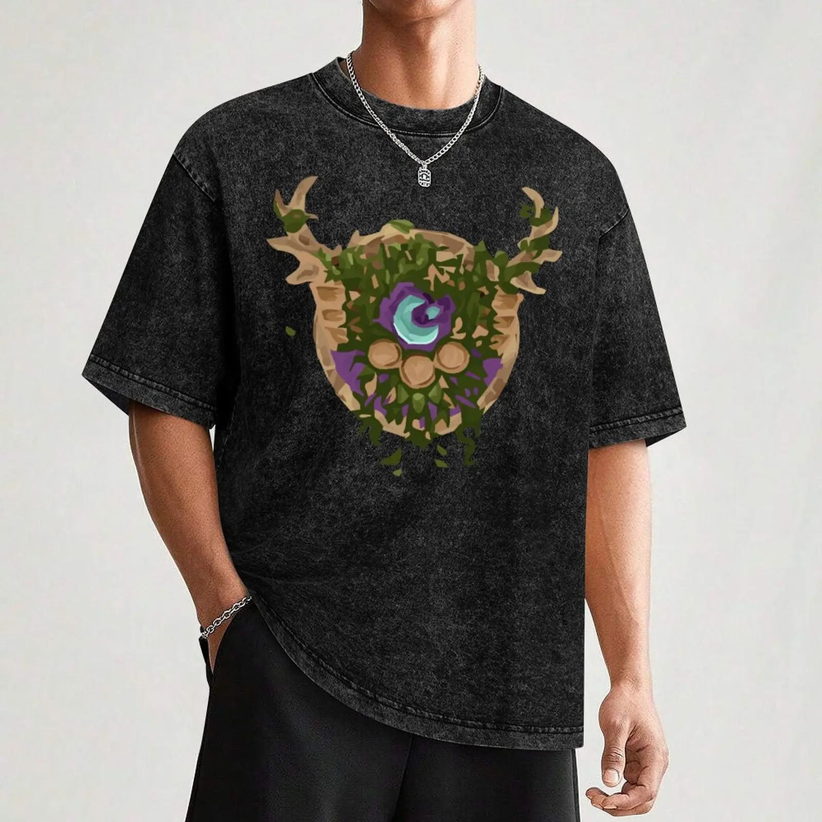 WoW Druid Low Poly T-shirt zomerkleding blanks grafisch T-shirt zwart zwarte t-shirts voor heren