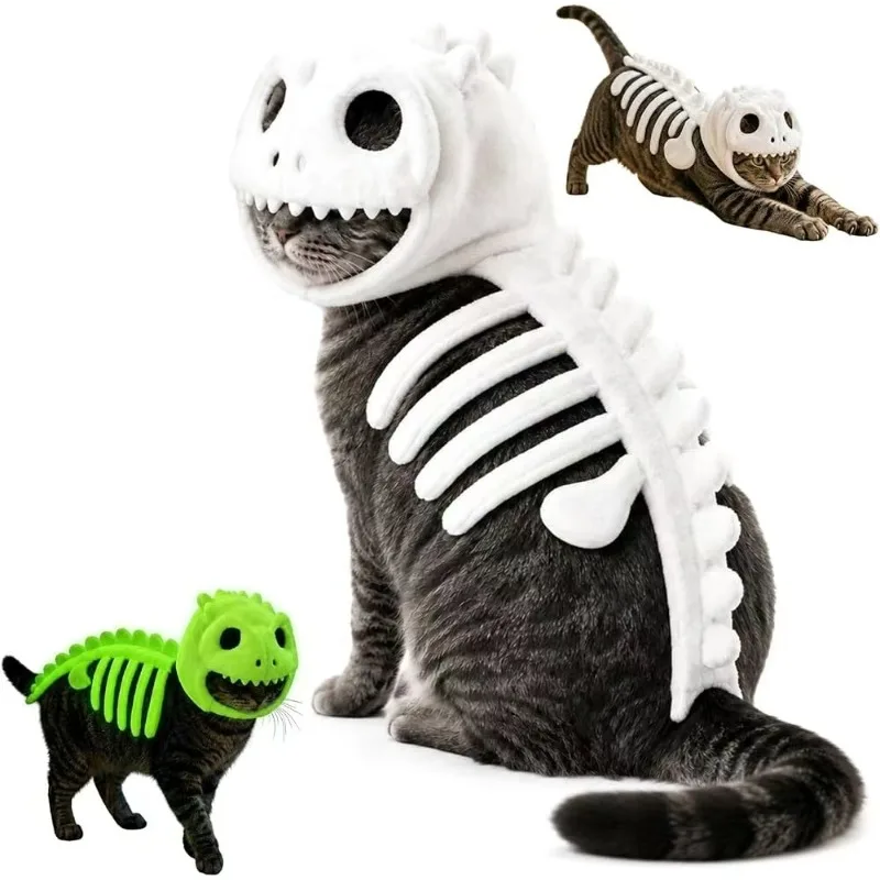 Luxe feestkostuumset voor huisdieren, 3D-dinosaurus-skeletkostuum, geschikt voor kleine en middelgrote huisdieren.