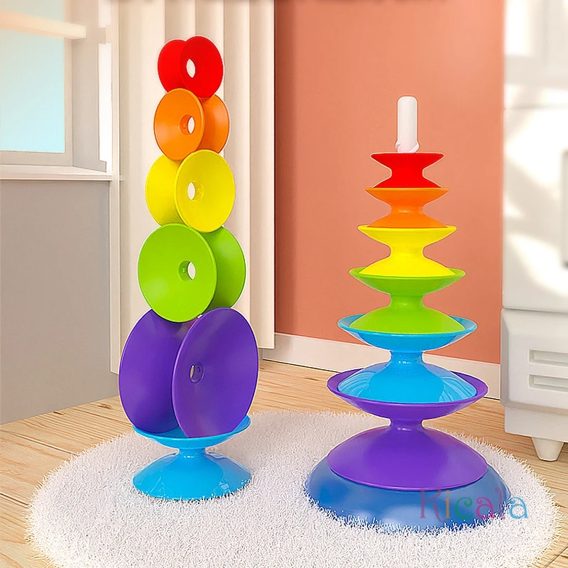 Juguete de rueda giratoria de arcoíris Montessori, torre apilable educativa, juguete de desarrollo cerebral para niños pequeños, juguete cognitivo de Color