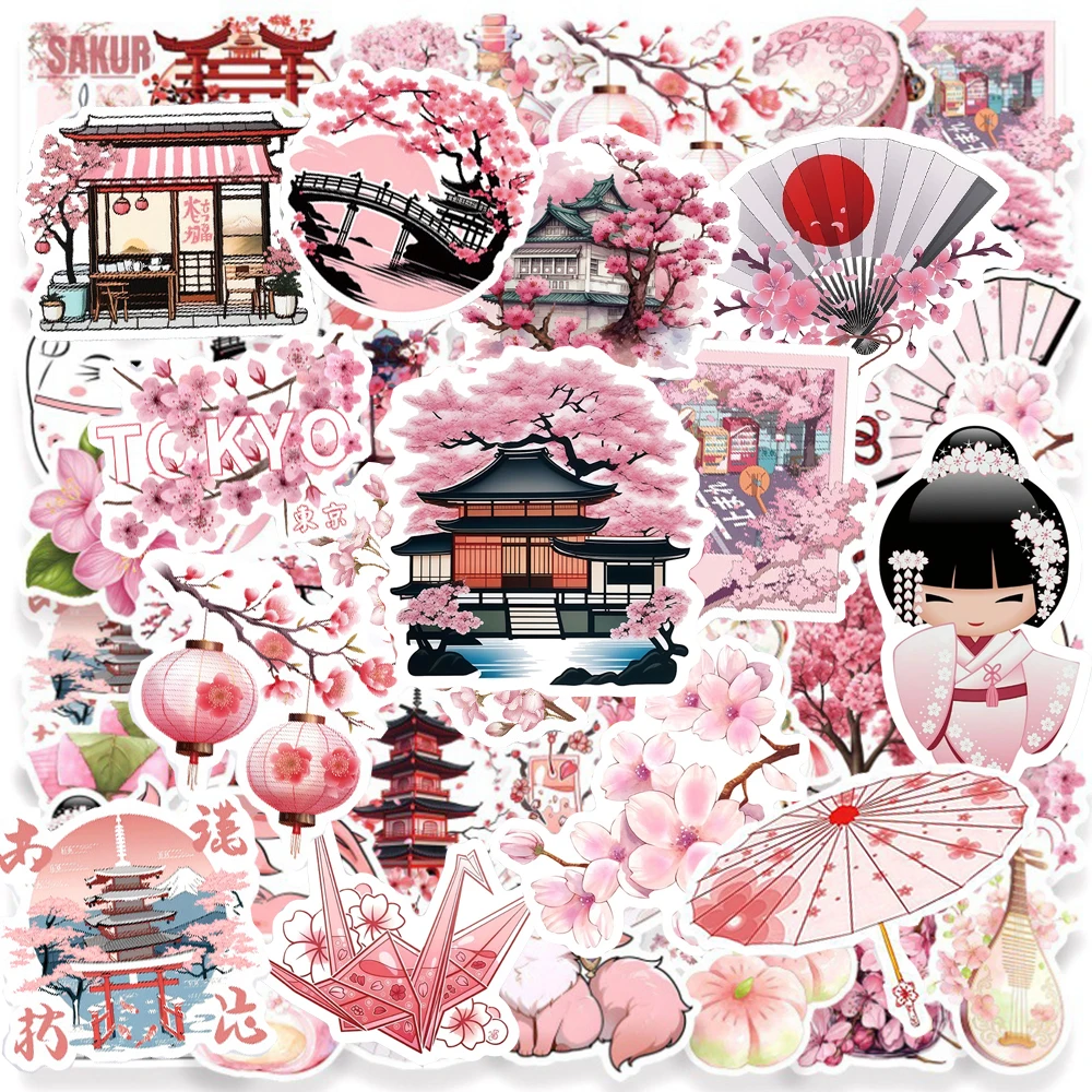 10/30/50 Stück Cartoon Rosa Japanische Sakura Ästhetische Aufkleber Niedliche Graffiti-Sticker für Gitarre Telefon Notizbuch DIY Wasserfeste Aufkleber