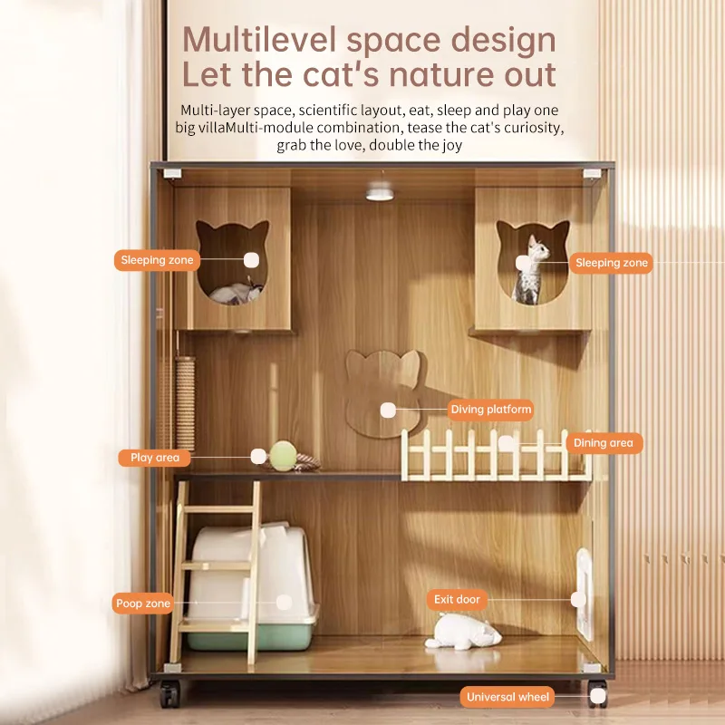 القط فيلا الحديثة الرجعية خشب متين القط قفص ضوء فاخر طبقتين قطعة واحدة المنقولة غرفة المعيشة منزل القط خزانة