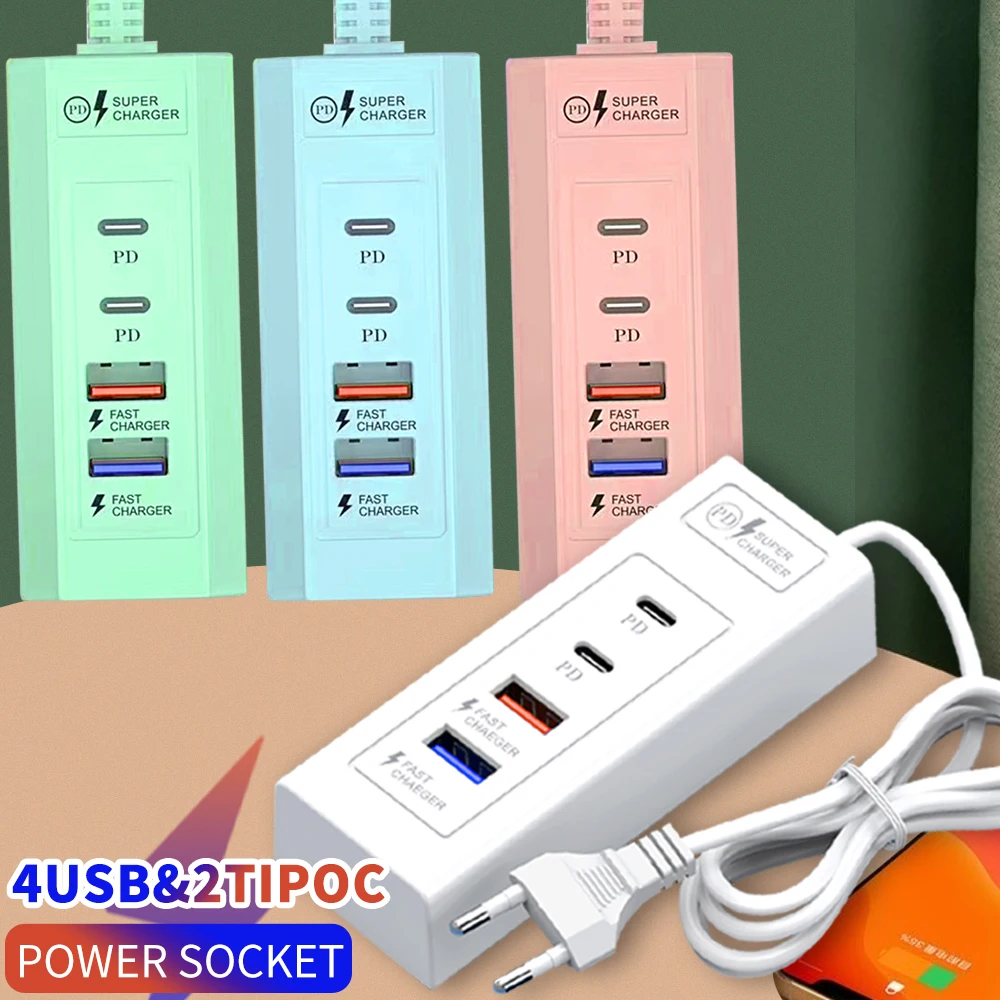 USB Multifunction Multi-port Power Strip Charger Fast Charging Charger Power Socket Plug  Adapter Mobile Phone EU US Plug Type C