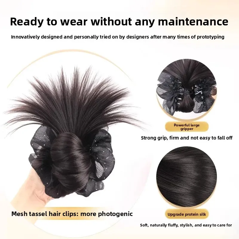 شعر مستعار منخفض الكعكة مع مشبك انتزاع الشعر النسائي كسول نمط الشعر أوبدو الطبيعي رقيق الظهر الشعر التمديد الذيل الاصطناعية الآسيوية