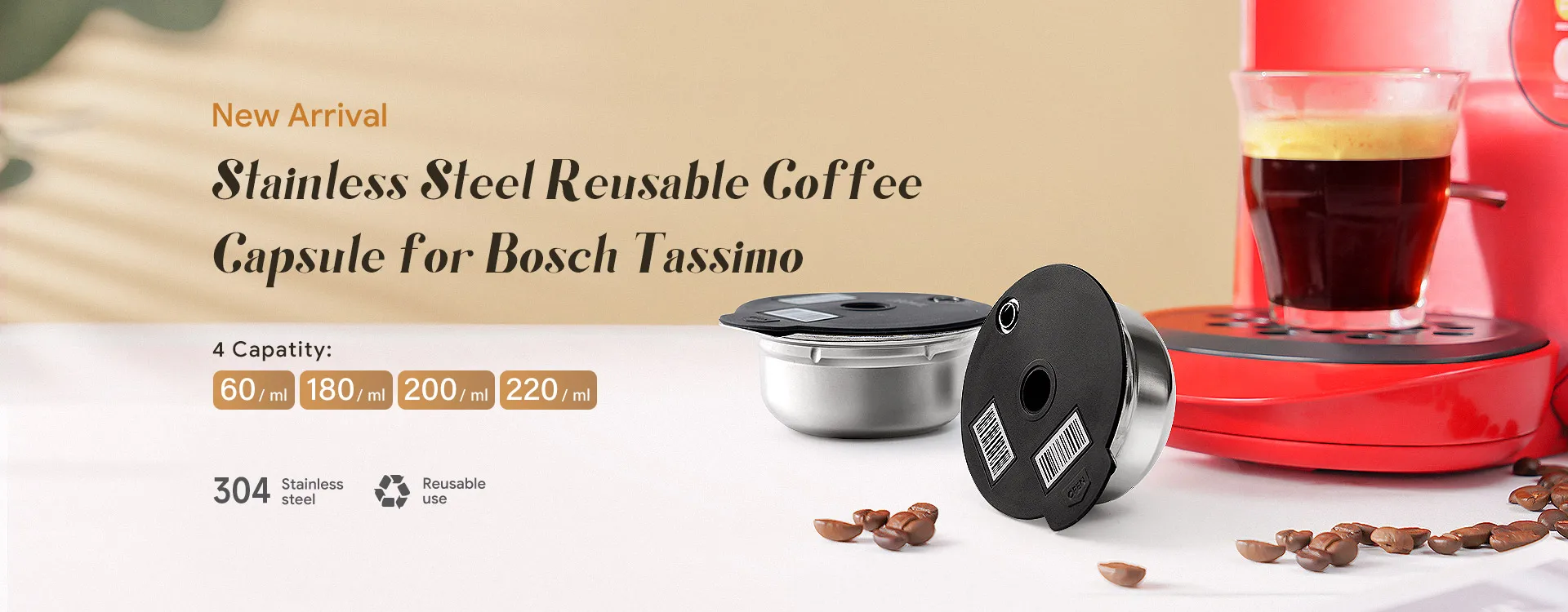 Edelstahl wieder verwendbare Tassimo Kaffee pad nachfüllbare Kaffee kapsel für Bosch Tassimo Maker 60 220ml Silikon deckel – Detail 1