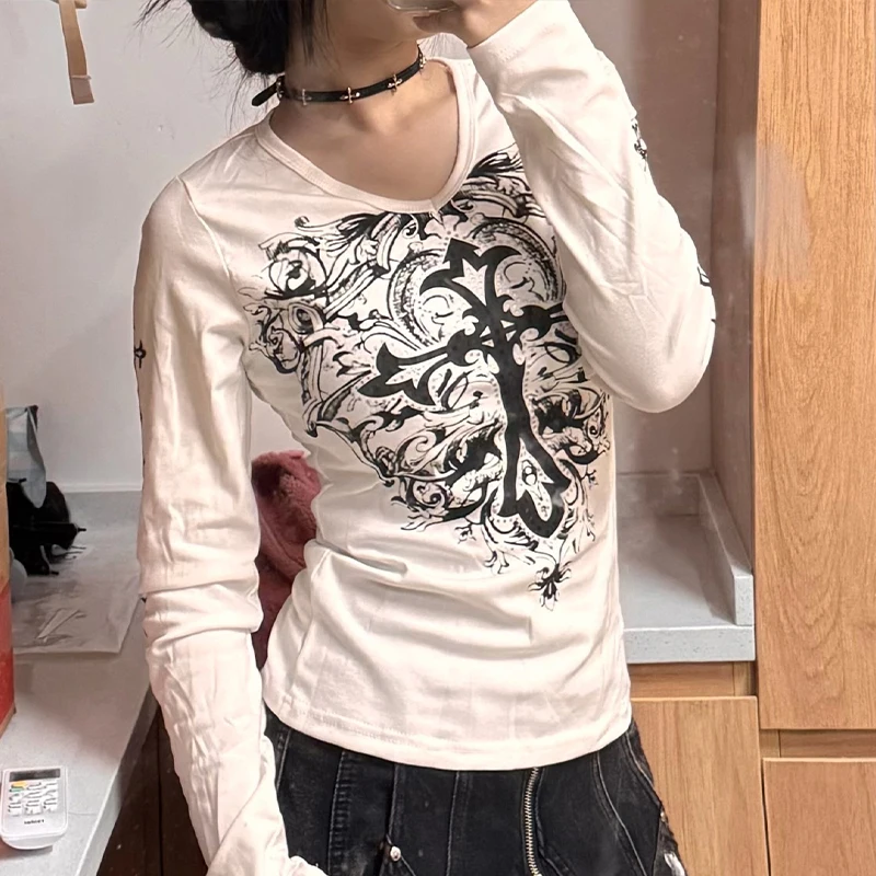 

Trendy Top American Retro Gothic Printed Waist Long Sleeve Women's Street y2k Punk Spicy Girl Fashion Clothing