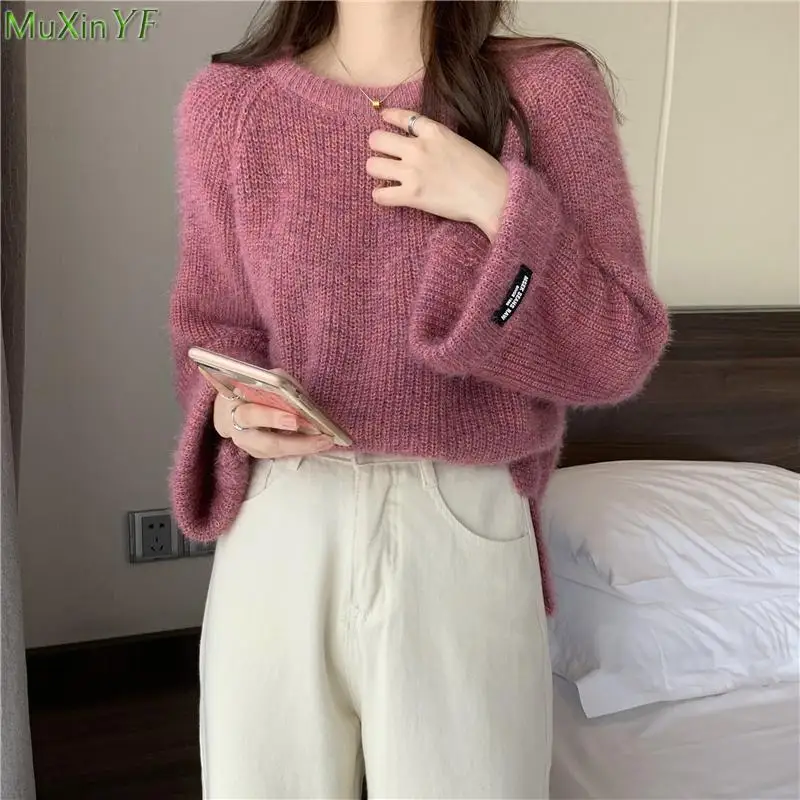 

Women Autumn Winter Sweater Pullovers 2023 Korean New Arrivals Flare Long Sleeve Knit Tops Lady Basic Loose O-Neck Knitwear