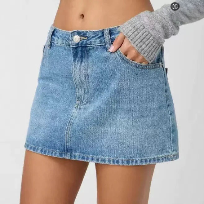 

2026Summer New Women's Stretchy Slim Fit Washed Denim Skirt European American Style Y2K Fashion Streetwear High Waist Mini Skirt