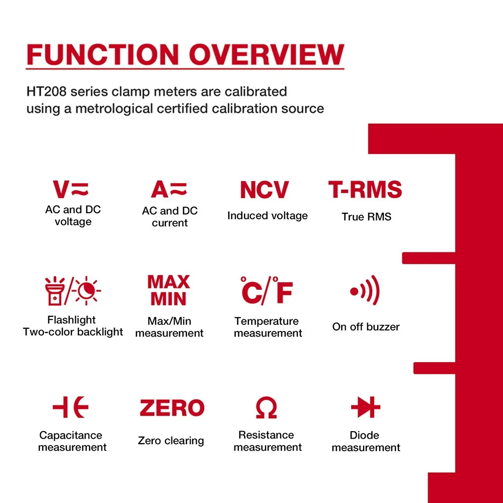 HT208D Digital Clamp Meter 1000A AC DC Current Two color Backlight True RMS Capacitance Temperature NCV Clamp Voltage Tester