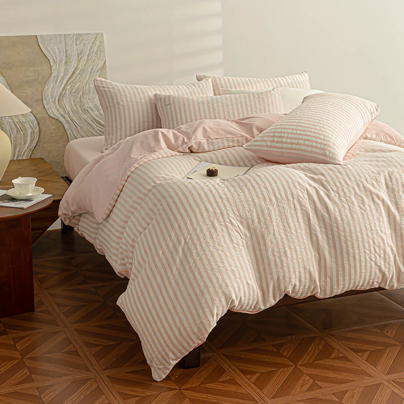 Stripe Color Collision Shell Bedding Set Embroidery Student Dormitory Solid Color Four Piece Set for all seasons