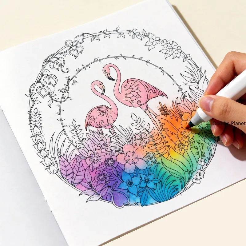 Tropical Plant and Flower Coloring Picture Book, Stress Relief Hand Drawn Coloring Book, Art Copying Picture Book, 24 Patterns