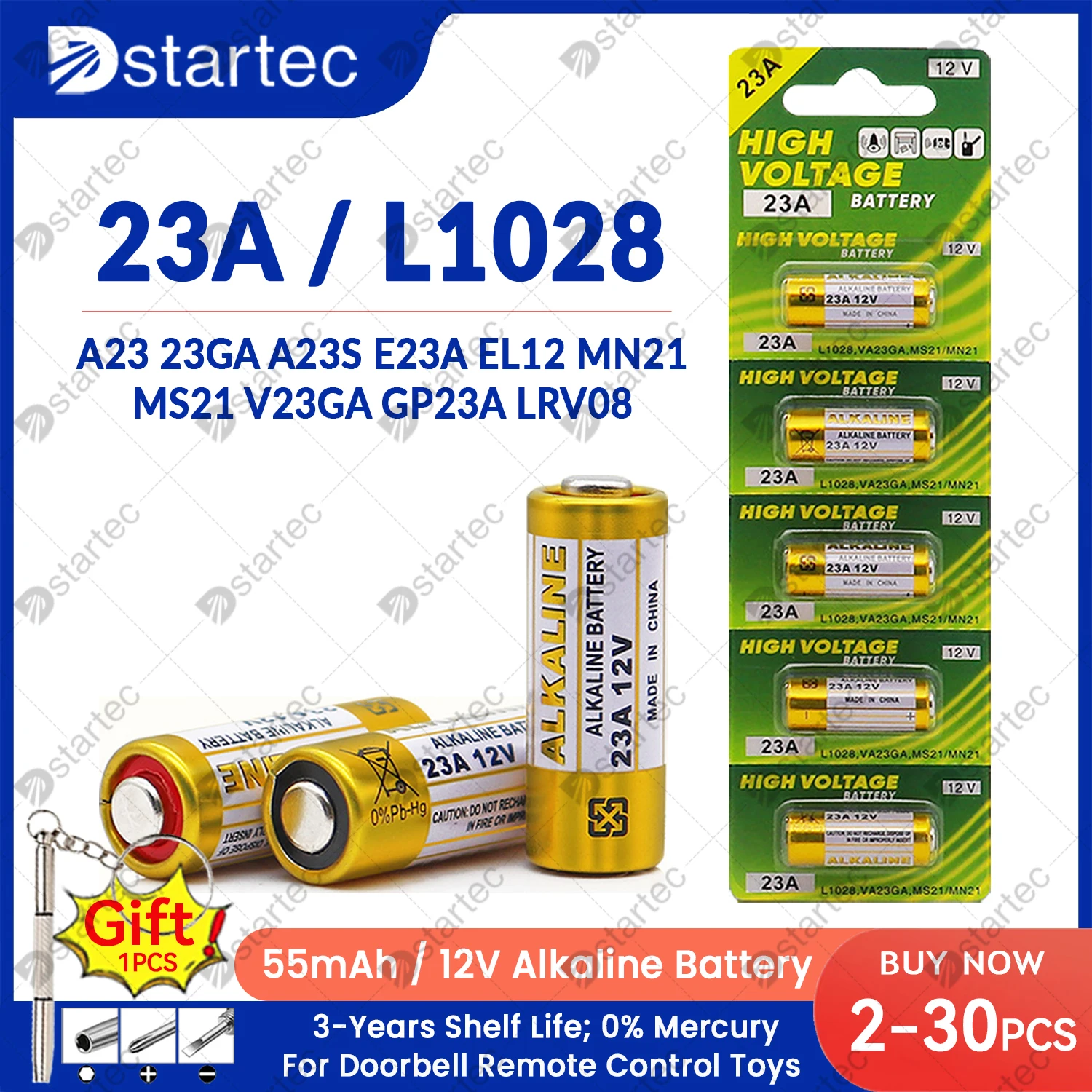 2-30PCS 23A 12V Alkaline Battery A23 23GA A23S E23A EL12 MN21 V23GA L1028 GP23A LRV08 For Remote Control Doorbell Toy Dry Cell