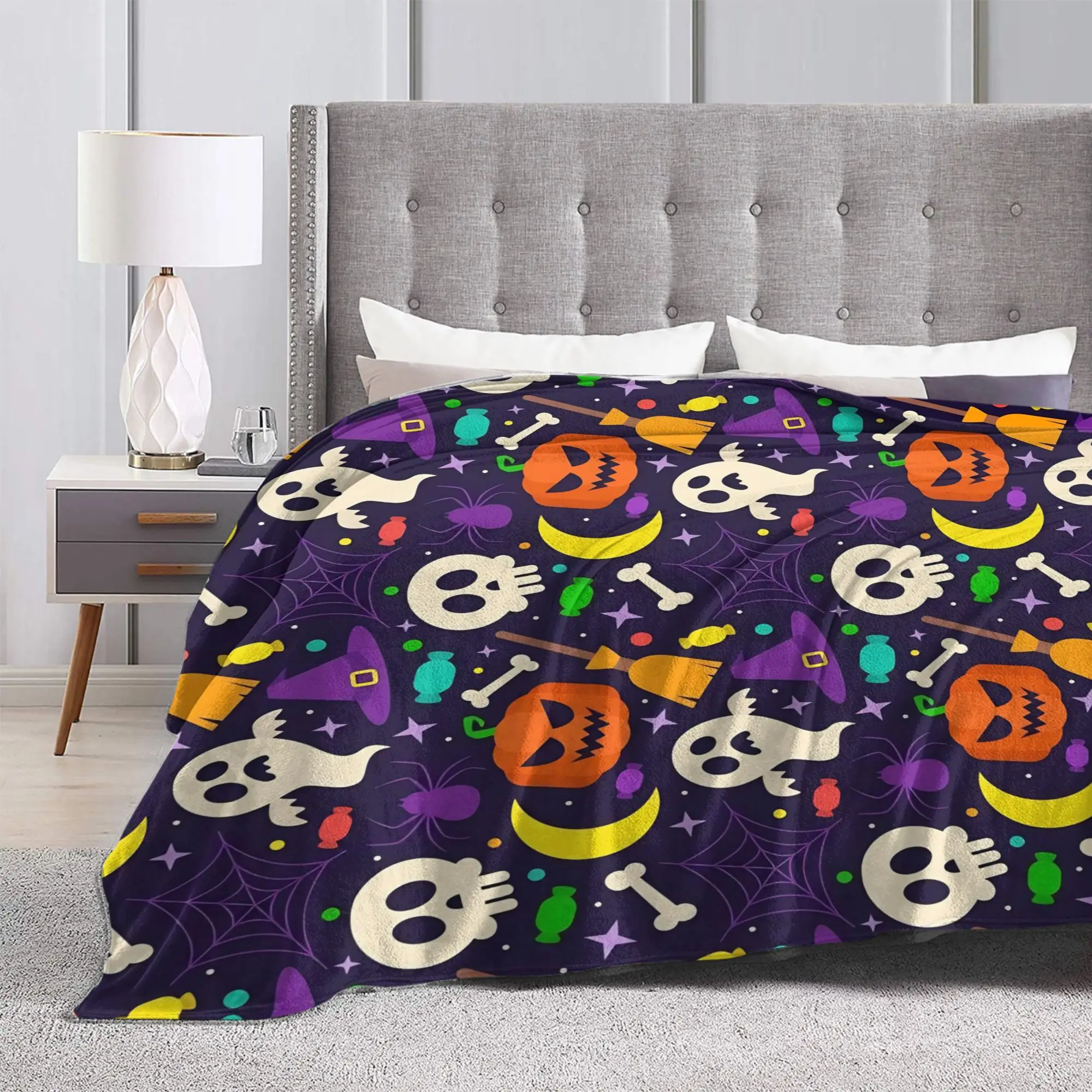 Halloween Blankets Ghost Skull Bats Fuzzy Awesome Soft Throw Blanket for Coverlet All Season
