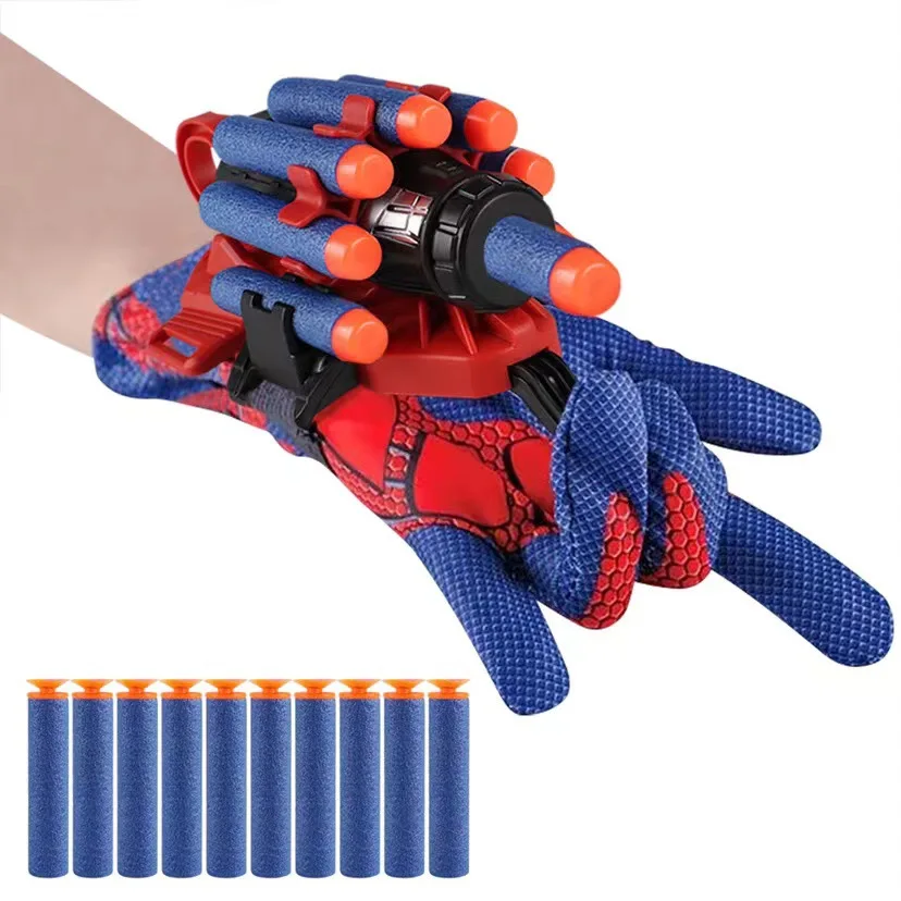 Spiderman Anime Figure Boys Cosplay Launcher Spiderman Glove Web Shooters Recoverable Wristband Halloween Prop Toys For Children