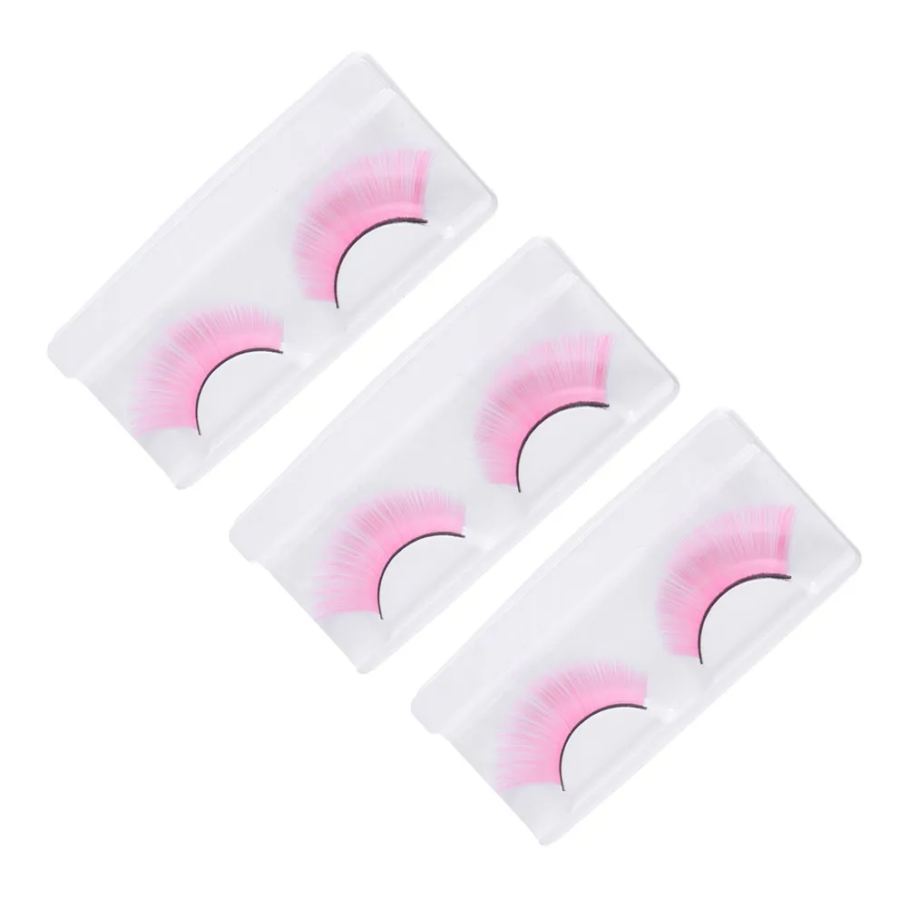 

3Pairs Pink Synthetic Eyelashes Glossy Attractive Unique Eye Enhancer for Halloween Makeup Festival