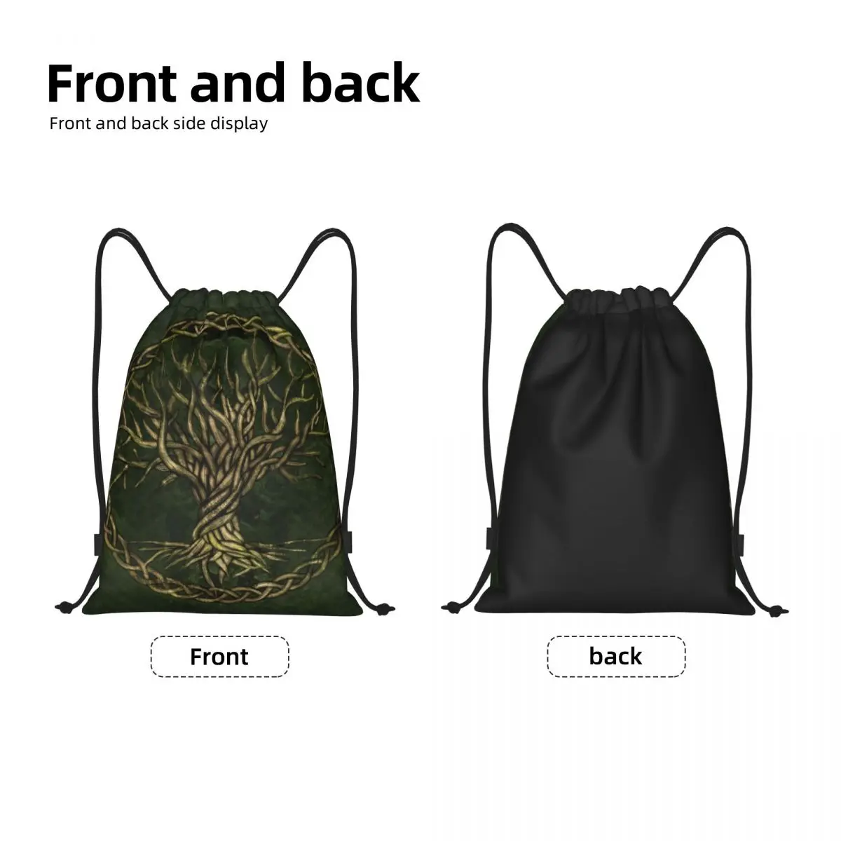 Custom Green And Gold Tree Of Life Drawstring Bags for Training Yoga Backpacks Women Men Vikings Yggdrasil Sports Gym Sackpack