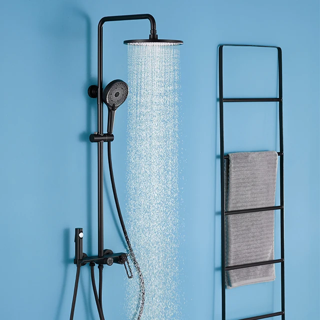 

Роскошный настенный смеситель для душа, набор для горячего и холодного душа, цвет, нержавеющая сталь, керамика, современный для Bathrgoldround, дождевой душ, черный