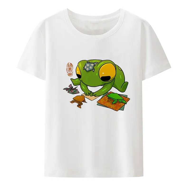 Cute Frog Making Origami Artwork Asian Style Essential Print T Shirt Summer Clothes for Women Clothing Classic Loose Lovely Tee