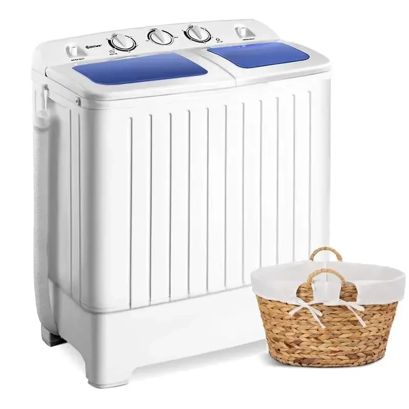 Costway Washing Machine-Portable Mini Compact Twin Tub Washer, Control Knobs, Timer Control, Built-in Pump Drain